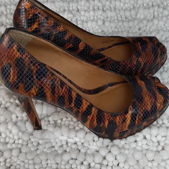 Michael Kors Flora Snake Open Toe Heels Sz 7.5 - Picture 8 of 11